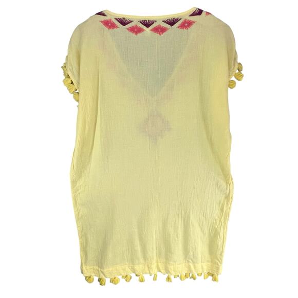 Moda International Y2K Tunic Top S Butter Yellow Embroidered Tassels Boho Beach - Picture 4 of 11
